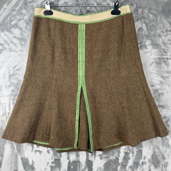 Ann Taylor Loft Dresses & Skirts - Ann Taylor Loft Brown Herringbone Wool Blend Skirt Green Trim Size 6 Irish